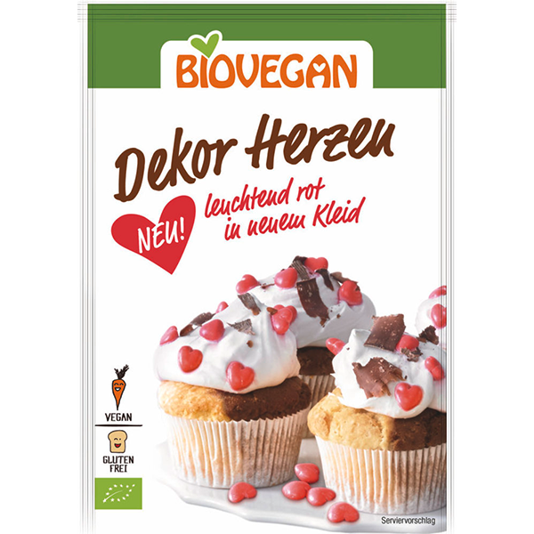 BIOVEGAN Herzen Dekor rot, BIO